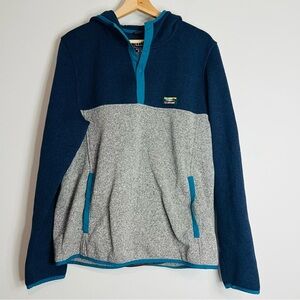 L.L. Bean Blue / Gray Hooded 1/4 Button Fleece Pullover M
